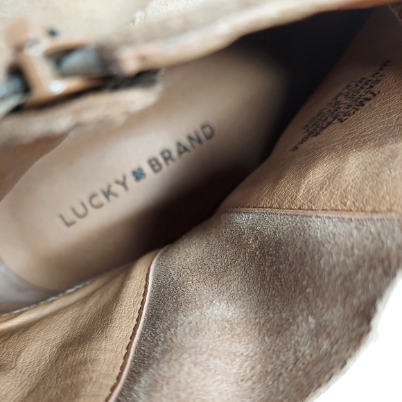 Lucky Brand Fringe Bootie Brown Tan Suede Beeliner Boot Double Zipper Boot Sz 7 - Picture 14 of 16